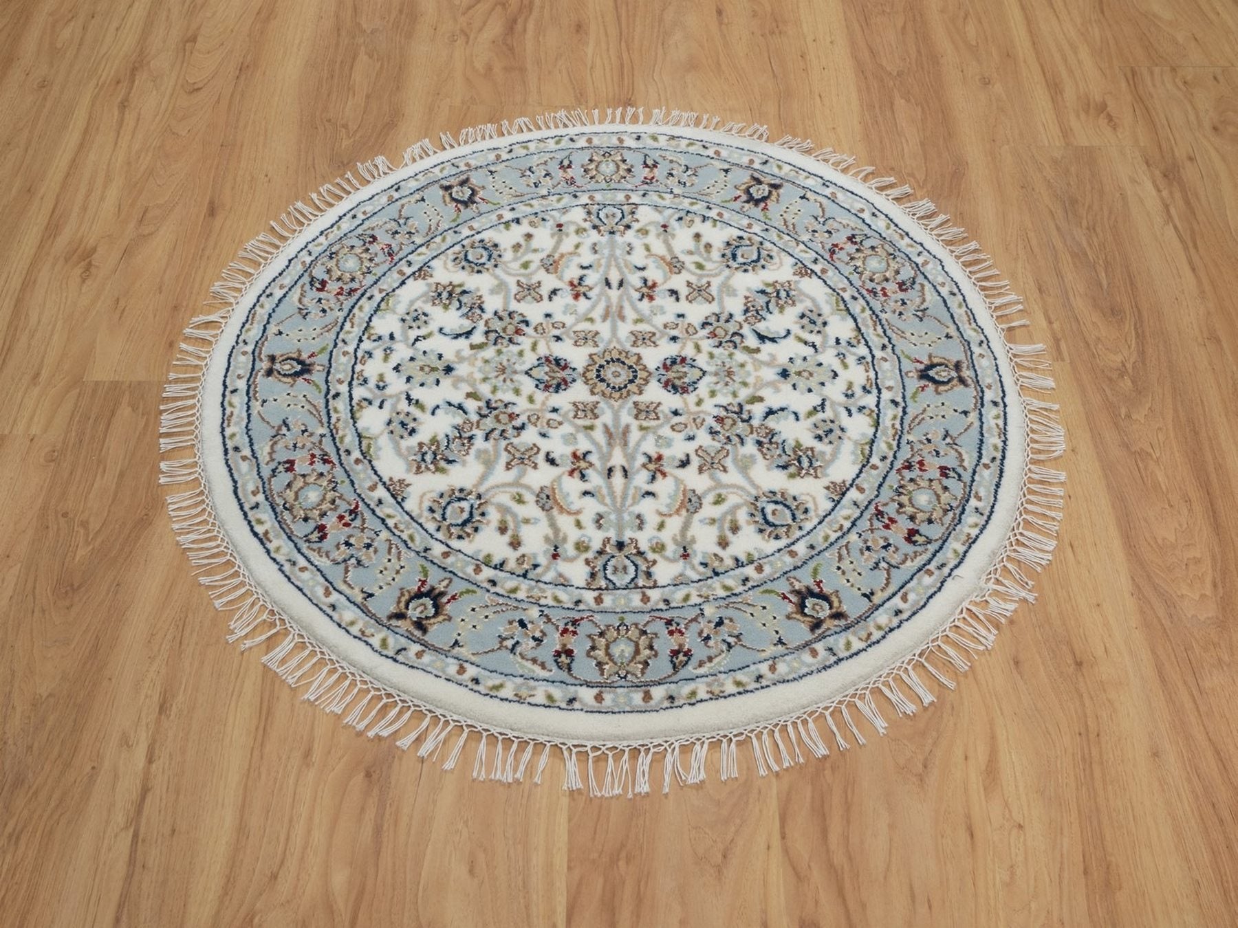 Nain Fine Oriental hand-knotted wool/silk rug in Ivory & Light Blue, 3'1" x 3'1" — SKU O091554 (view 2)