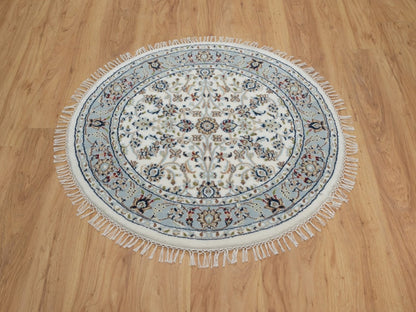 Nain Fine Oriental hand-knotted wool/silk rug in Ivory & Light Blue, 3'1" x 3'1" — SKU O091554 (view 2)