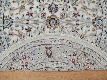 Nain Fine Oriental hand-knotted wool/silk rug in Ivory & Light Blue, 3'1" x 3'1" — SKU O091554 (view 3)