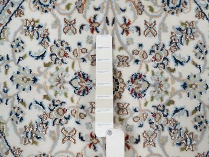 Nain Fine Oriental hand-knotted wool/silk rug in Ivory & Light Blue, 3'1" x 3'1" — SKU O091554 (view 4)
