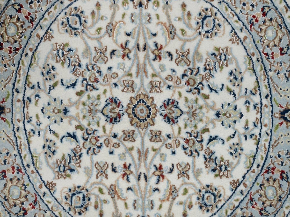 Nain Fine Oriental hand-knotted wool/silk rug in Ivory & Light Blue, 3'1" x 3'1" — SKU O091554 (view 5)