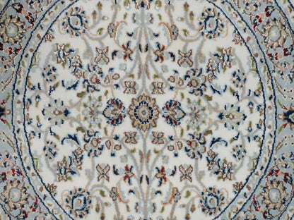 Nain Fine Oriental hand-knotted wool/silk rug in Ivory & Light Blue, 3'1" x 3'1" — SKU O091554 (view 5)