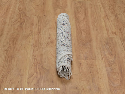 Nain Fine Oriental hand-knotted wool/silk rug in Ivory & Light Blue, 3'1" x 3'1" — SKU O091554 (view 6)