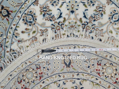 Nain Fine Oriental hand-knotted wool/silk rug in Ivory & Light Blue, 3'1" x 3'1" — SKU O091554 (view 8)