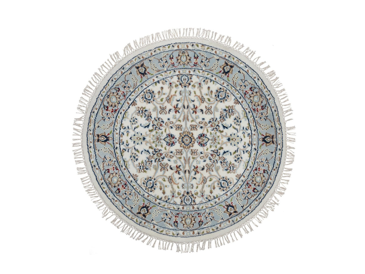 Nain Fine Oriental hand-knotted wool/silk rug in Ivory & Light Blue, 3'1" x 3'1" — SKU O091555