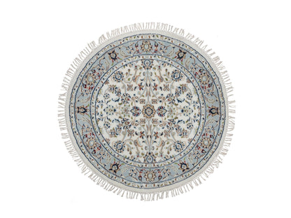 Nain Fine Oriental hand-knotted wool/silk rug in Ivory & Light Blue, 3'1" x 3'1" — SKU O091555