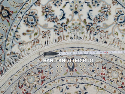 Nain Fine Oriental hand-knotted wool/silk rug in Ivory & Light Blue, 3'1" x 3'1" — SKU O091555 (view 8)