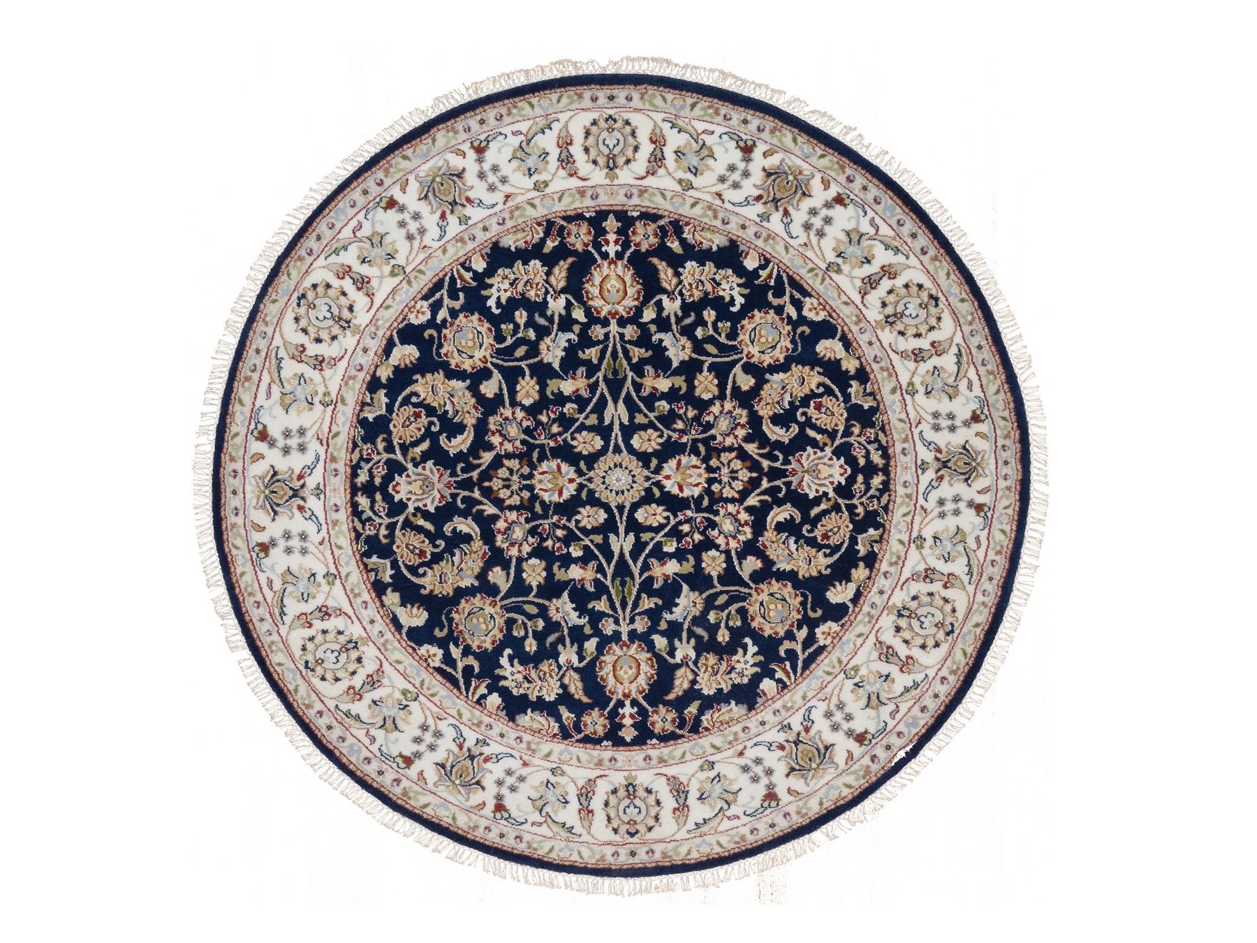 Blue 5'1" x 5'1" Fine Oriental Hand knotted Wool/Silk Rug - Sku: O091556