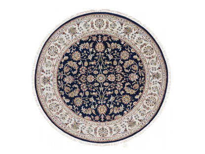 Blue 5'1" x 5'1" Fine Oriental Hand knotted Wool/Silk Rug - Sku: O091556