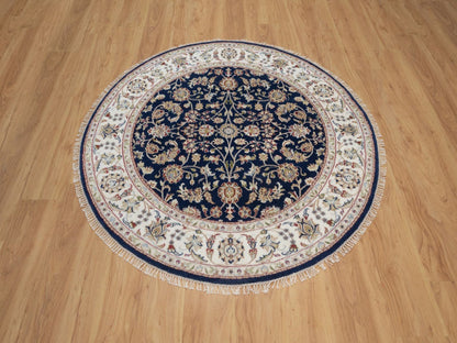 Blue 5'1" x 5'1" Fine Oriental Hand knotted Wool/Silk Rug - Sku: O091556