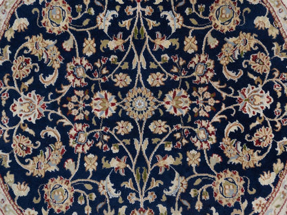 Blue 5'1" x 5'1" Fine Oriental Hand knotted Wool/Silk Rug - Sku: O091556