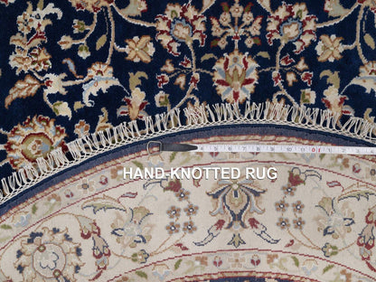 Blue 5'1" x 5'1" Fine Oriental Hand knotted Wool/Silk Rug - Sku: O091556