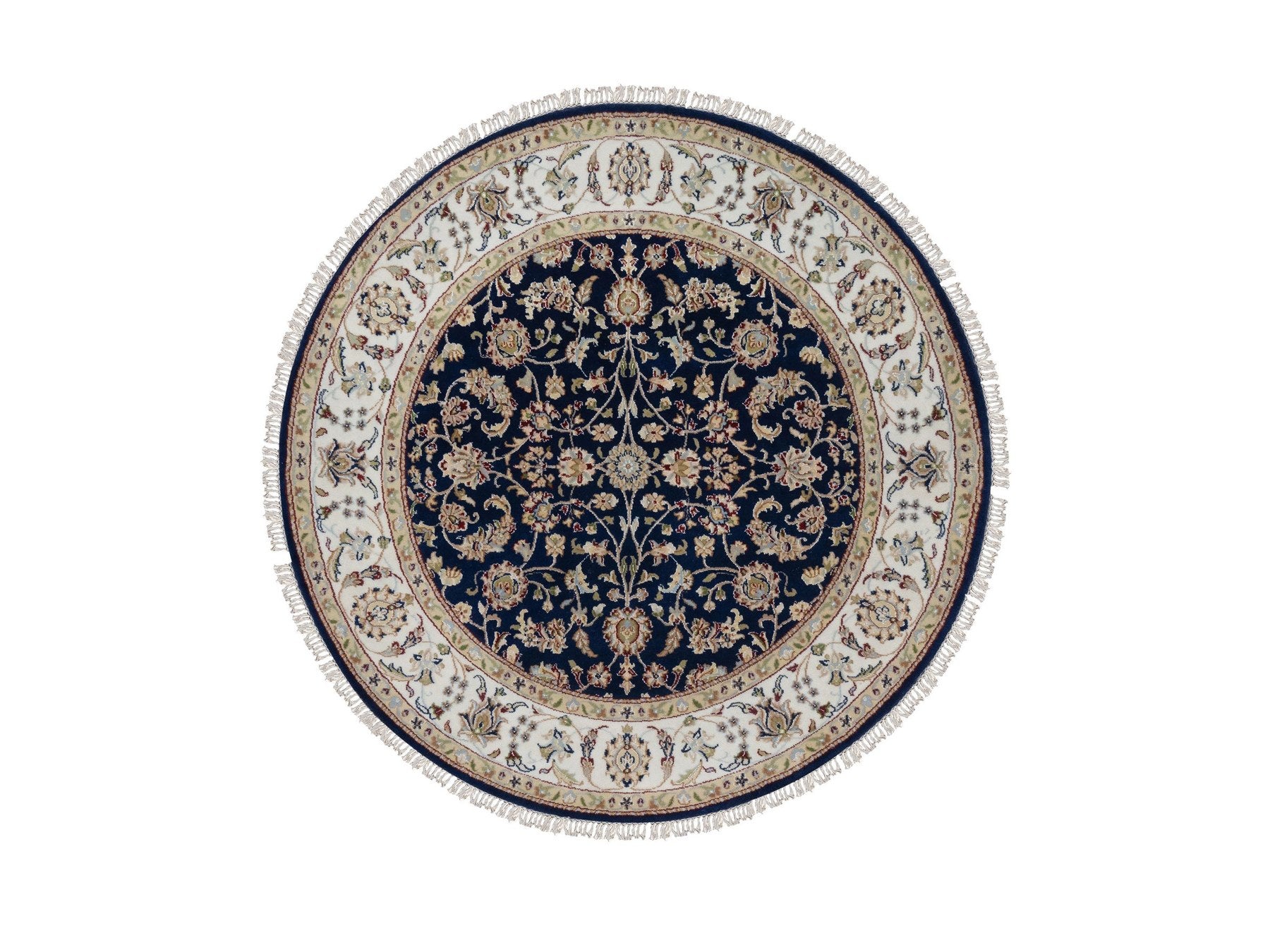 Blue 5'0" x 5'0" Fine Oriental Hand knotted Wool/Silk Rug - Sku: O091557