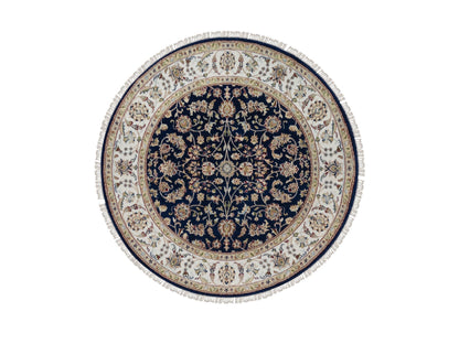 Blue 5'0" x 5'0" Fine Oriental Hand knotted Wool/Silk Rug - Sku: O091557