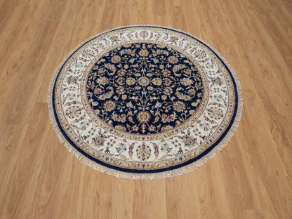 Blue 5'0" x 5'0" Fine Oriental Hand knotted Wool/Silk Rug - Sku: O091557