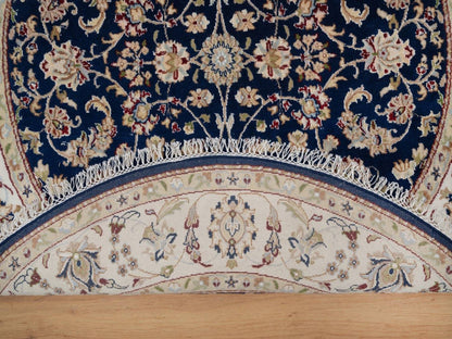 Blue 5'0" x 5'0" Fine Oriental Hand knotted Wool/Silk Rug - Sku: O091557
