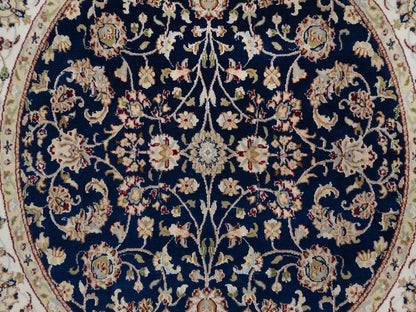 Blue 5'0" x 5'0" Fine Oriental Hand knotted Wool/Silk Rug - Sku: O091557