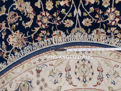 Blue 5'0" x 5'0" Fine Oriental Hand knotted Wool/Silk Rug - Sku: O091557