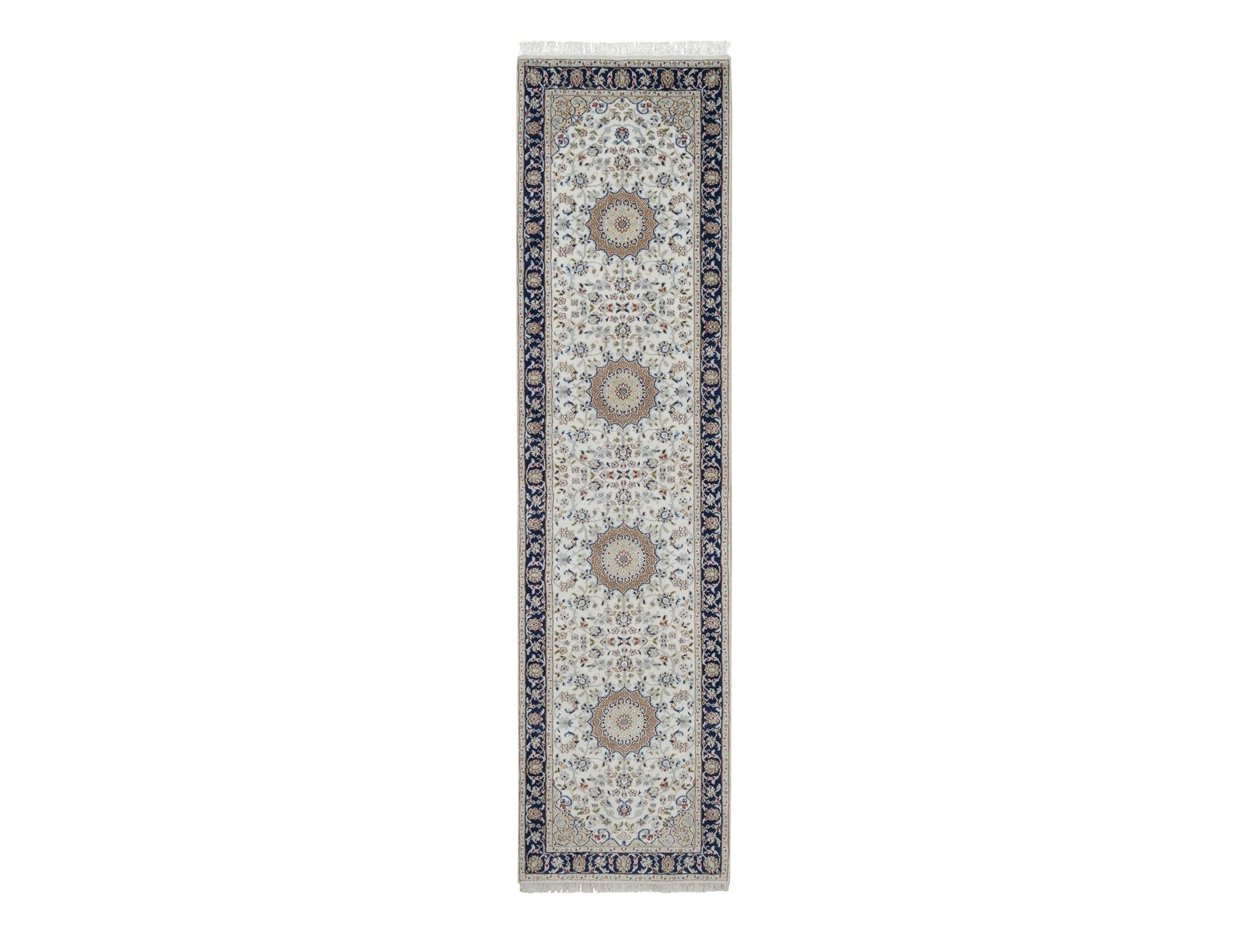 Ivory 2'8" x 10'3" Fine Oriental Hand knotted Wool/Silk Rug - Sku: O091559
