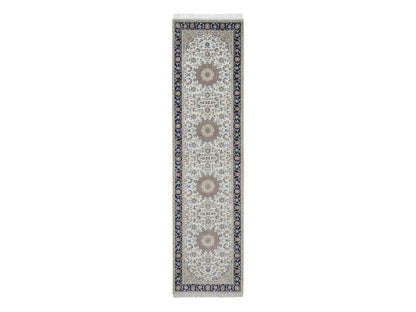 Nain Fine Oriental hand-knotted wool/silk runner in Ivory & Midnight Blue, 2'8" x 10'3" — SKU O091559