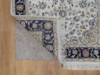 Nain Fine Oriental hand-knotted wool/silk runner in Ivory & Midnight Blue, 2'8" x 10'3" — SKU O091559 (view 3)