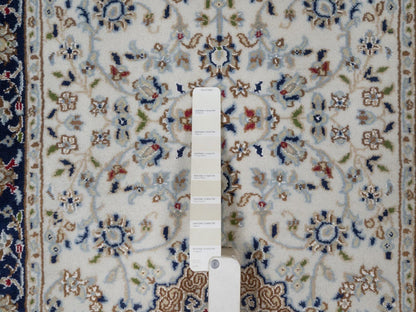 Nain Fine Oriental hand-knotted wool/silk runner in Ivory & Midnight Blue, 2'8" x 10'3" — SKU O091559 (view 4)