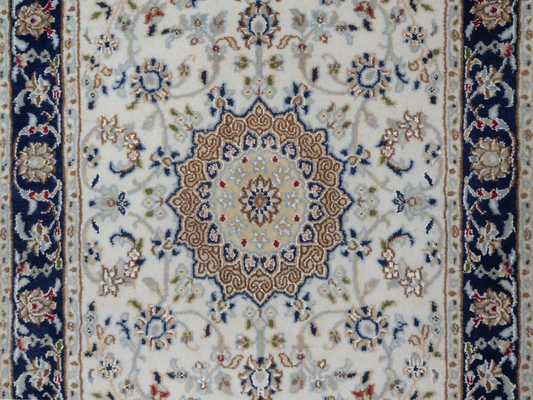Nain Fine Oriental hand-knotted wool/silk runner in Ivory & Midnight Blue, 2'8" x 10'3" — SKU O091559 (view 5)