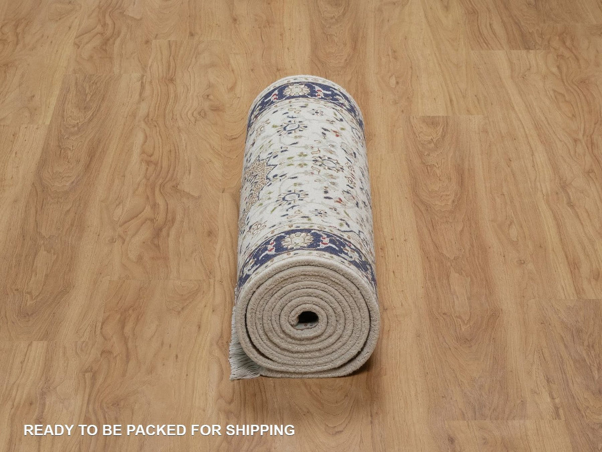 Nain Fine Oriental hand-knotted wool/silk runner in Ivory & Midnight Blue, 2'8" x 10'3" — SKU O091559 (view 6)