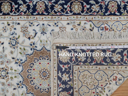 Nain Fine Oriental hand-knotted wool/silk runner in Ivory & Midnight Blue, 2'8" x 10'3" — SKU O091559 (view 8)