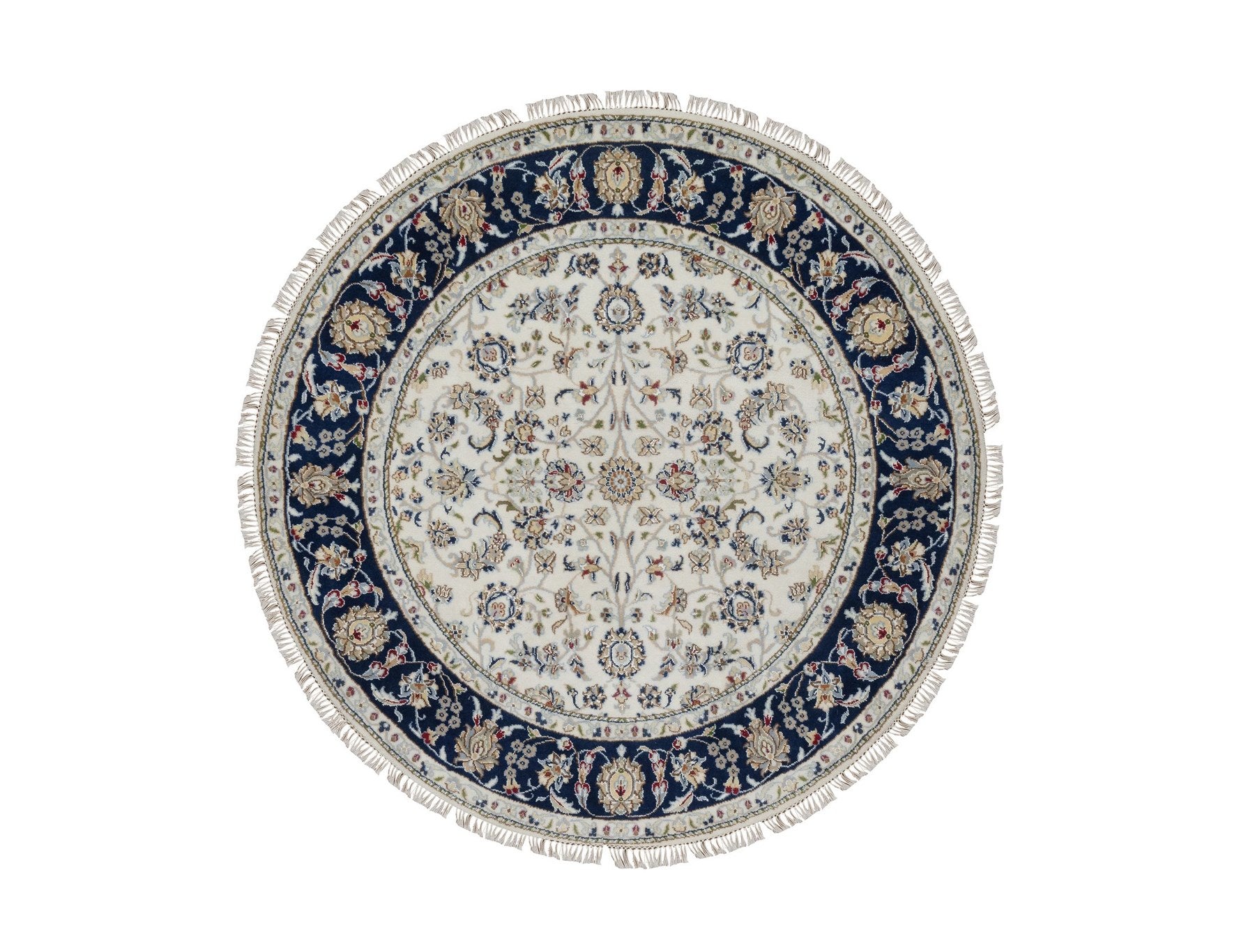 Ivory 5'0" x 5'0" Fine Oriental Hand knotted Wool/Silk Rug - Sku: O091560