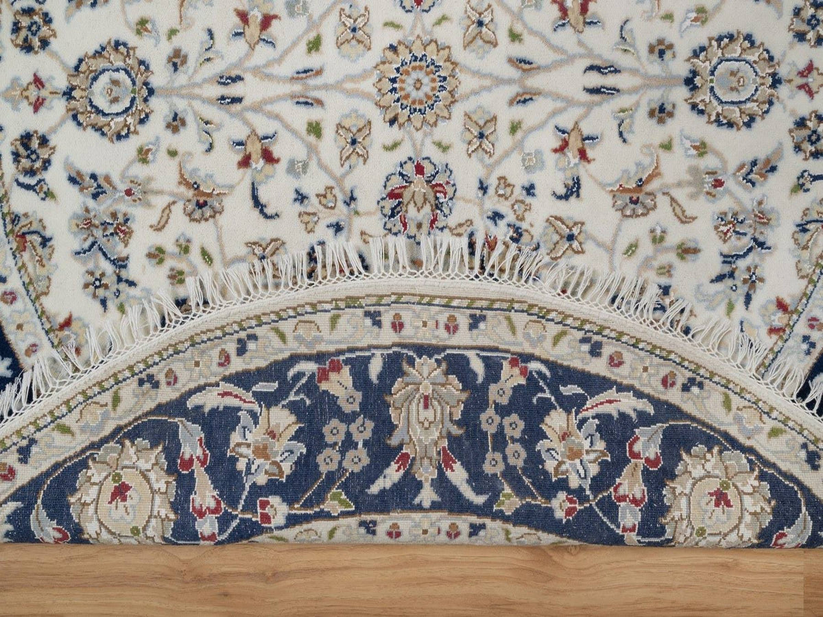 Nain Fine Oriental hand-knotted wool/silk rug in Ivory & Midnight Blue, 5' x 5' — SKU O091560 (view 3)