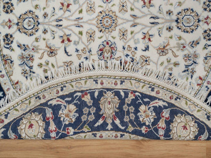 Nain Fine Oriental hand-knotted wool/silk rug in Ivory & Midnight Blue, 5' x 5' — SKU O091560 (view 3)