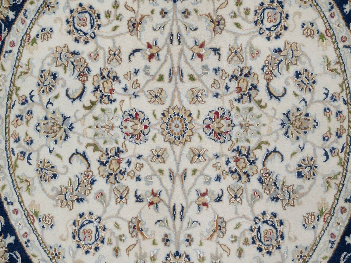 Nain Fine Oriental hand-knotted wool/silk rug in Ivory & Midnight Blue, 5' x 5' — SKU O091560 (view 5)