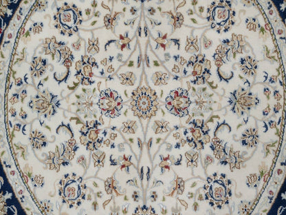 Nain Fine Oriental hand-knotted wool/silk rug in Ivory & Midnight Blue, 5' x 5' — SKU O091560 (view 5)
