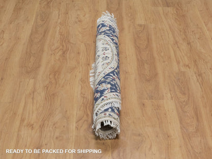 Nain Fine Oriental hand-knotted wool/silk rug in Ivory & Midnight Blue, 5' x 5' — SKU O091560 (view 6)
