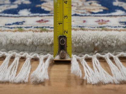 Nain Fine Oriental hand-knotted wool/silk rug in Ivory & Midnight Blue, 5' x 5' — SKU O091560 (view 7)