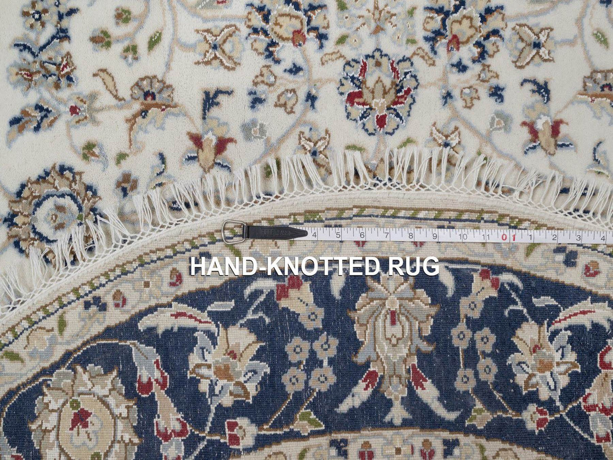 Nain Fine Oriental hand-knotted wool/silk rug in Ivory & Midnight Blue, 5' x 5' — SKU O091560 (view 8)