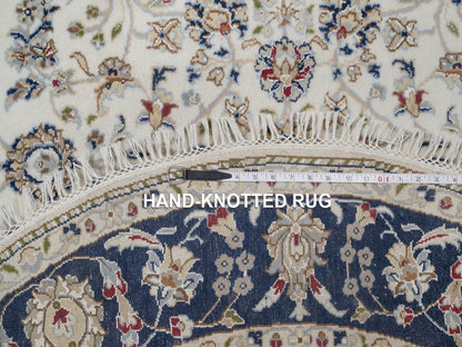 Nain Fine Oriental hand-knotted wool/silk rug in Ivory & Midnight Blue, 5' x 5' — SKU O091560 (view 8)