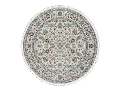 Ivory 6'0" x 6'0" Fine Oriental Hand knotted Wool/Silk Rug - Sku: O091562