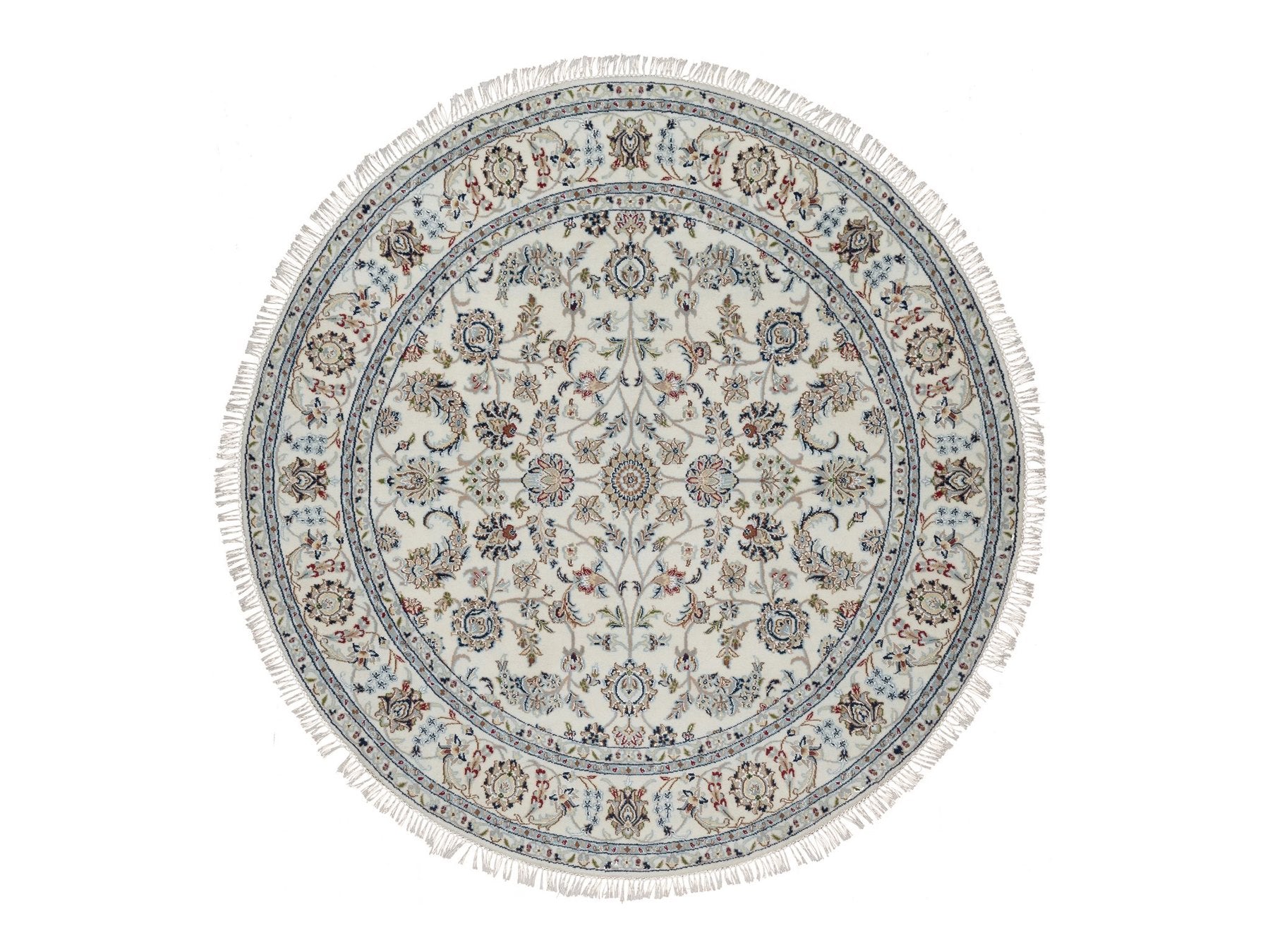 Nain Fine Oriental hand-knotted wool/silk rug in Ivory, 6' x 6' — SKU O091562