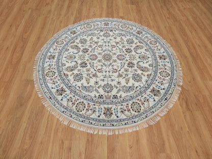 Ivory 6'0" x 6'0" Fine Oriental Hand knotted Wool/Silk Rug - Sku: O091562