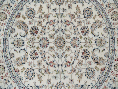 Ivory 6'0" x 6'0" Fine Oriental Hand knotted Wool/Silk Rug - Sku: O091562
