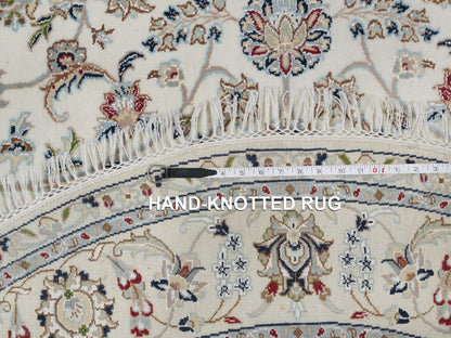 Ivory 6'0" x 6'0" Fine Oriental Hand knotted Wool/Silk Rug - Sku: O091562