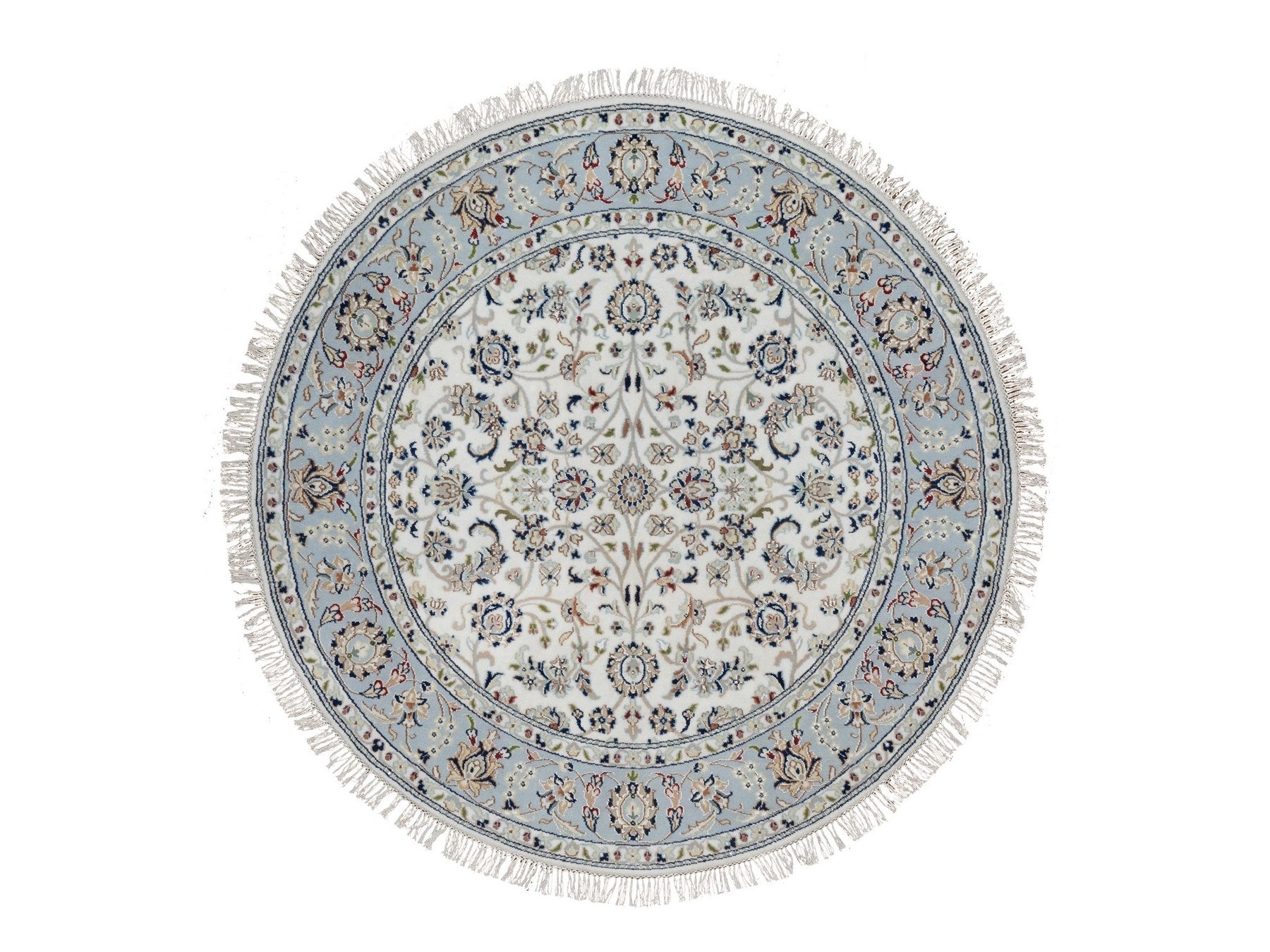 Nain Fine Oriental hand-knotted wool/silk rug in Ivory & Light Blue, 5'1" x 5'1" — SKU O091563