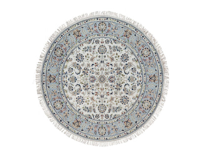 Nain Fine Oriental hand-knotted wool/silk rug in Ivory & Light Blue, 5'1" x 5'1" — SKU O091563