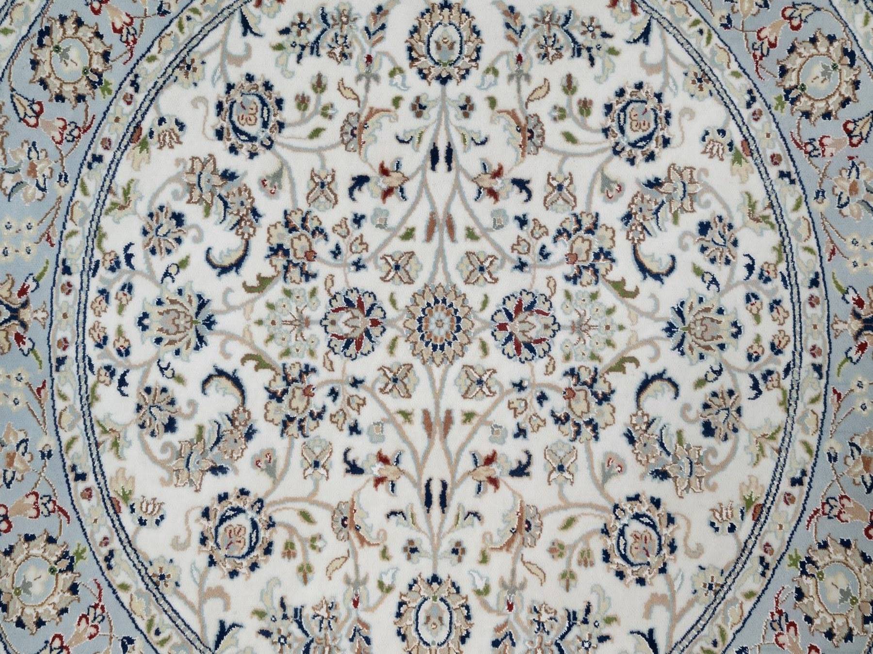 Nain Fine Oriental hand-knotted wool/silk rug in Ivory & Light Blue, 5'1" x 5'1" — SKU O091563 (view 5)