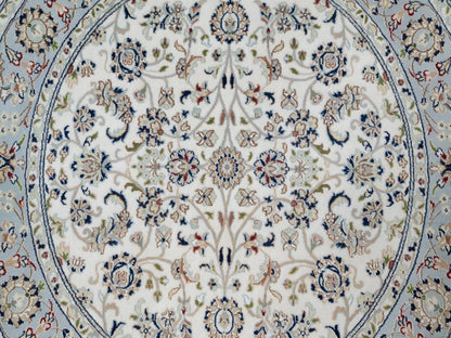 Nain Fine Oriental hand-knotted wool/silk rug in Ivory & Light Blue, 5'1" x 5'1" — SKU O091563 (view 5)