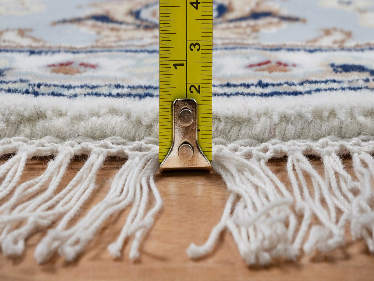 Nain Fine Oriental hand-knotted wool/silk rug in Ivory & Light Blue, 5'1" x 5'1" — SKU O091563 (view 7)