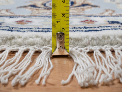 Nain Fine Oriental hand-knotted wool/silk rug in Ivory & Light Blue, 5'1" x 5'1" — SKU O091563 (view 7)