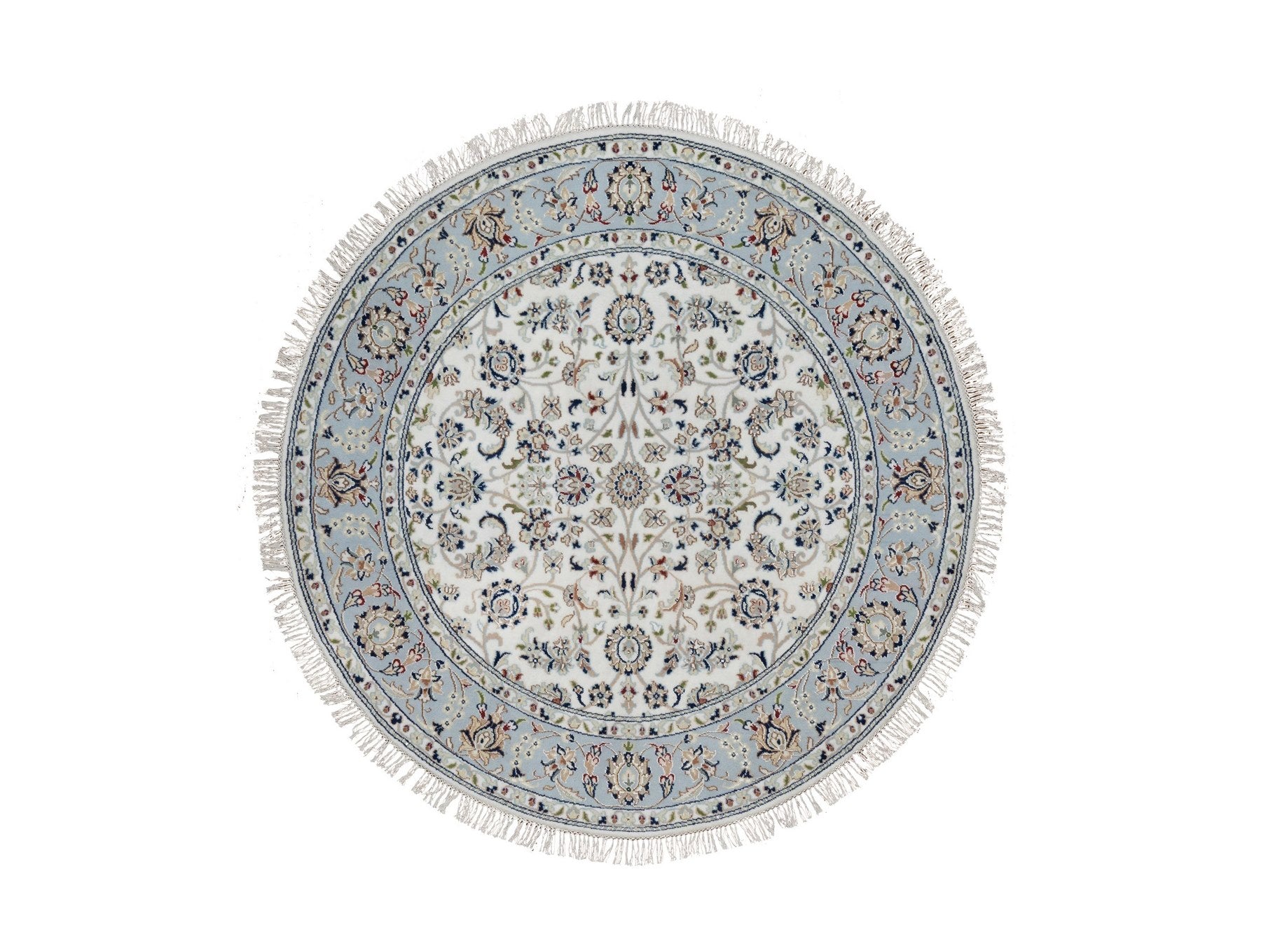 Nain Fine Oriental hand-knotted wool/silk rug in Ivory, 5'2" x 5'2" — SKU O091564